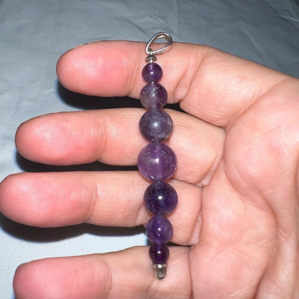 Vintage Amethyst Bead Gemstones on Linear Drop Pendant